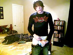 Twink wets his pants and shower head male masturbation - at Boy Feast!